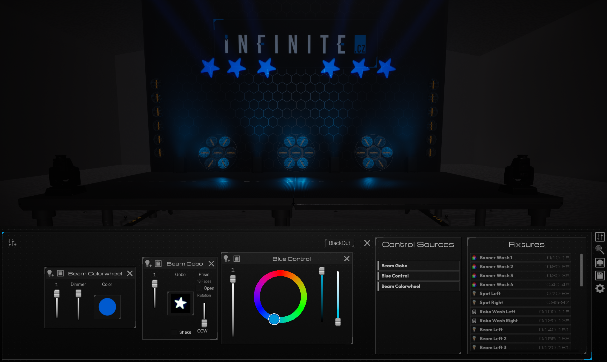 Lumirion UI showing stage previsualization